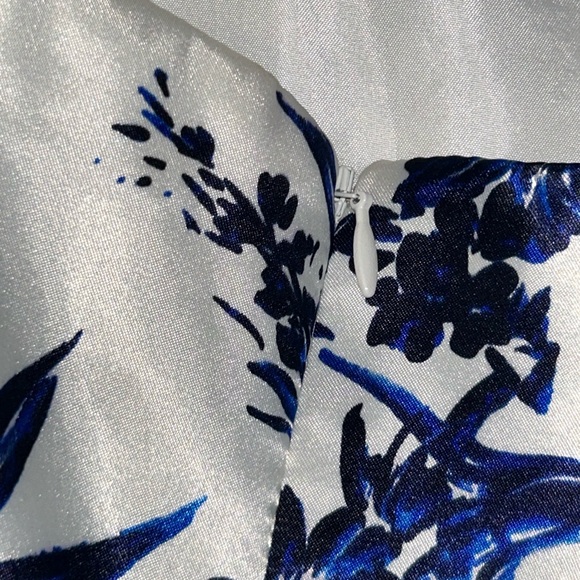 Betsy & Adam silk floral print white and blue dress Size 6 NWT Retail $289 - Picture 7 of 12